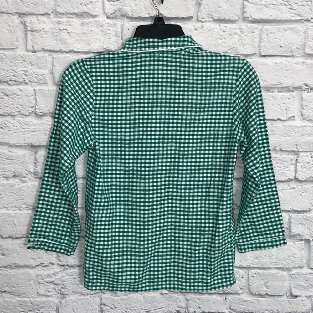 Petite Plume Green Gingham Classic Flannel Pajama Shirt size 10